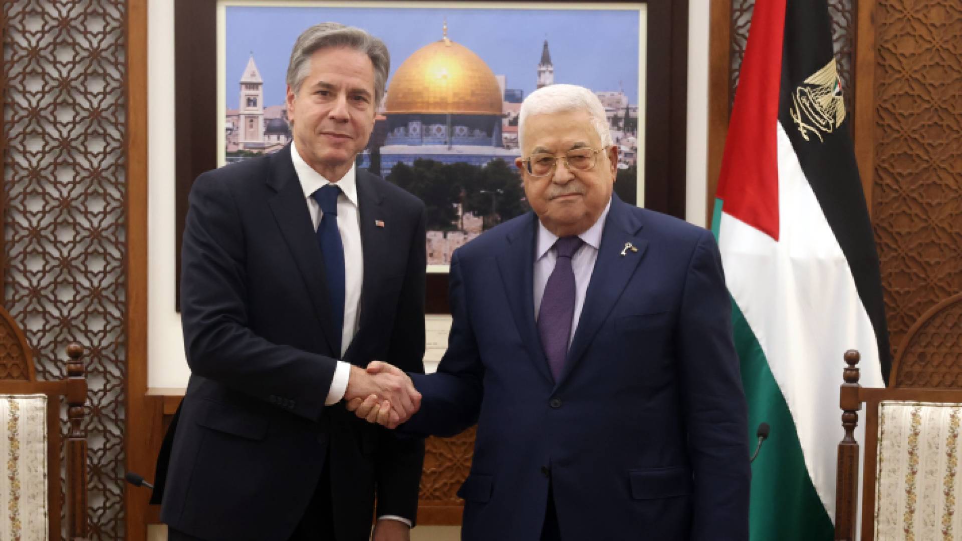 جانب من لقاء الرئيس الفلسطيني محمود عباس مع وزير الخارجية الأمريكي أنتوني بلينكن