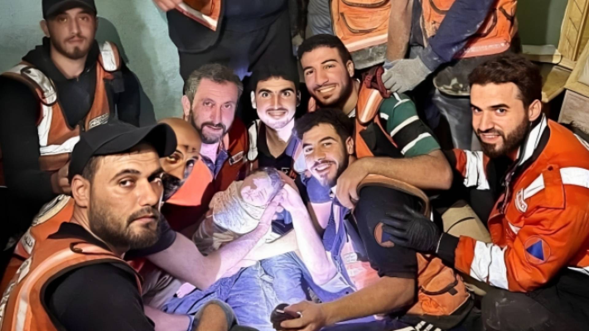 فرق الإنقاذ عقب انتشال صغيرة من تحت الأنقاض