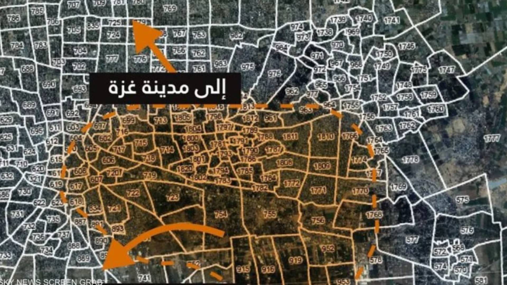 خريطة نشرها جيش الاحتلال الإسرائيلي لأهالي قطاع غزة تظهر المناطق المستهدفة