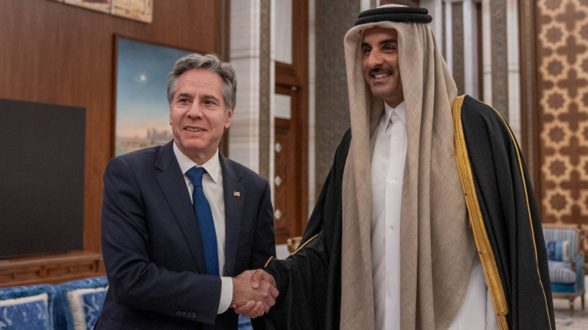 أمير قطر ووزير الخارجية الأمريكي