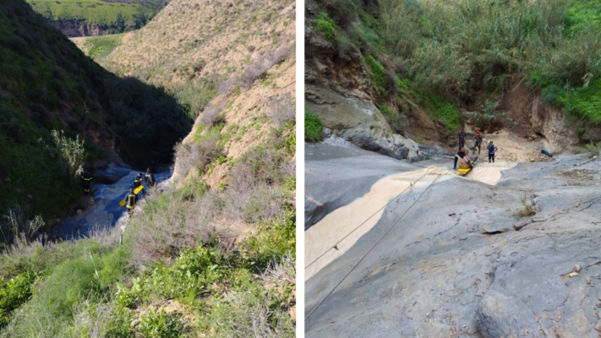 جانب من عملية إنقاذ الشخص الذي سقط في أحد الأودية بمحافظة إربد