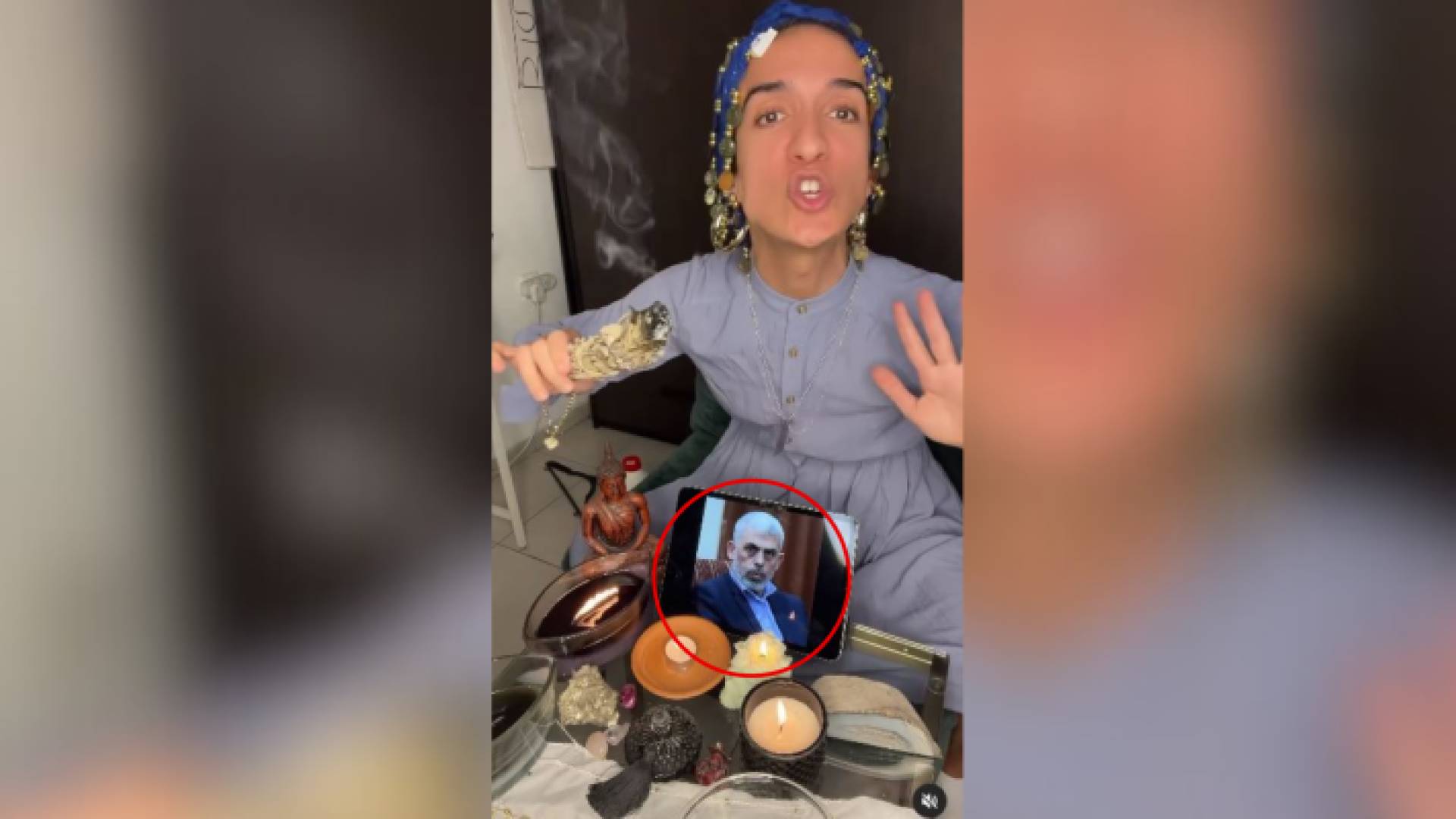 صورة ملتقطة من مقطع الفيديو الذي قيل إنه لمشعوذة تعمل السحر ليحيى السنوار