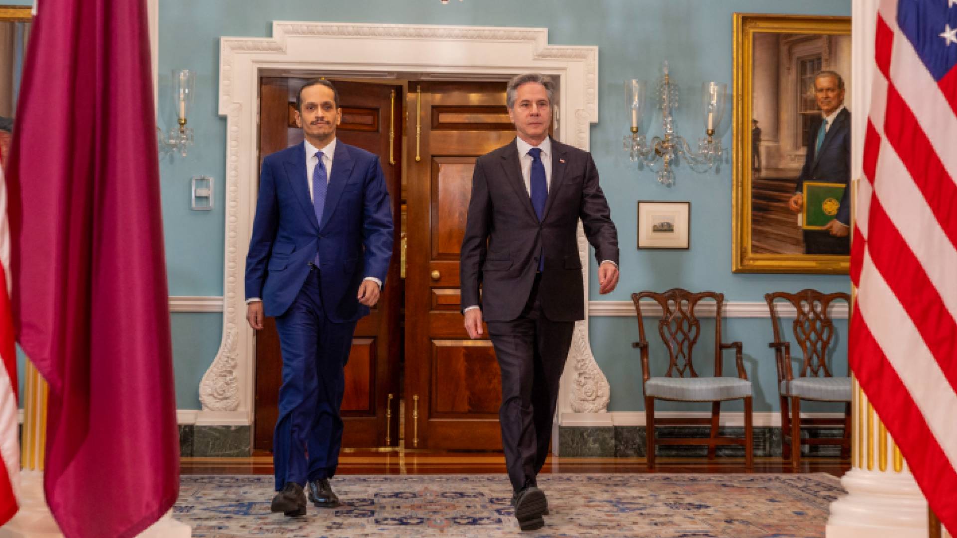 وزير الخارجية القطري لدى لقائه نظيره الأمريكي