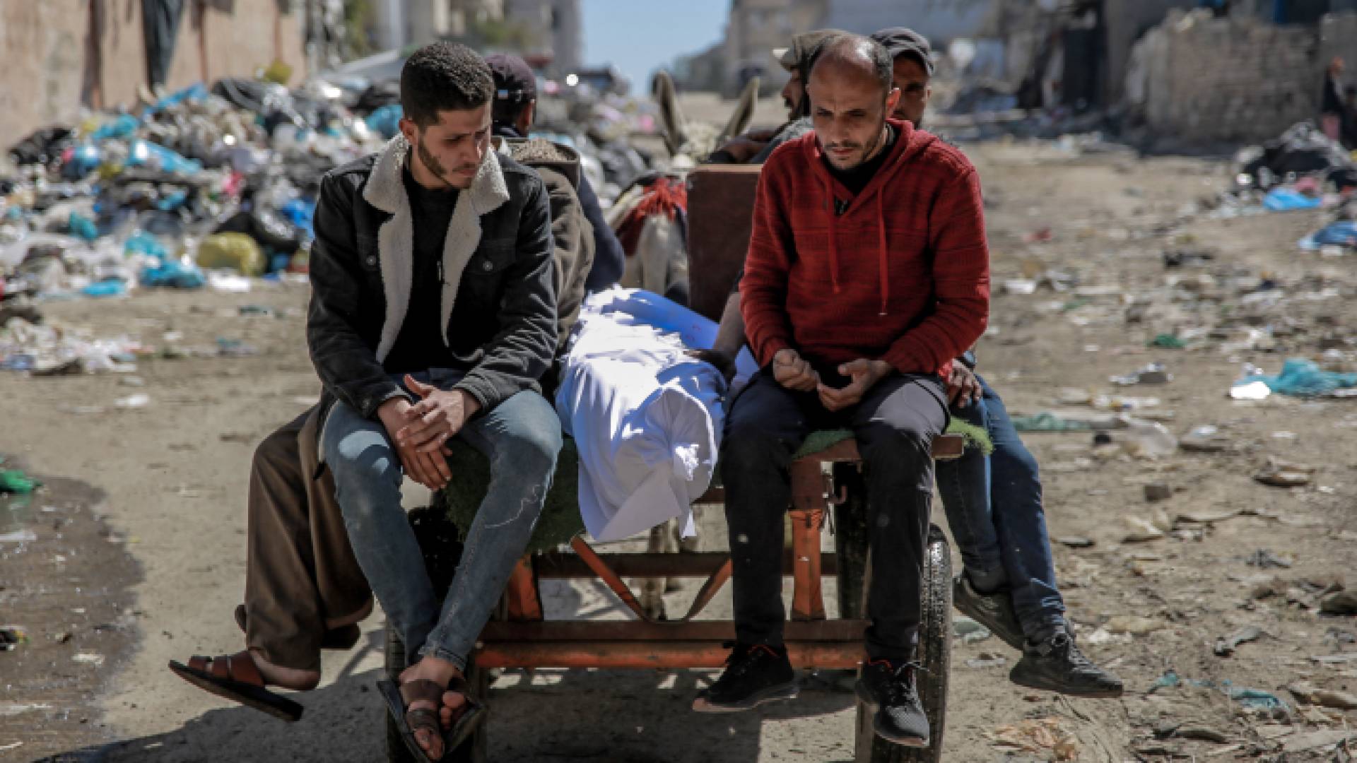 فلسطينيون ينقلون شهيد عبر عربة تجرها دابة في غزة "أ ف ب"