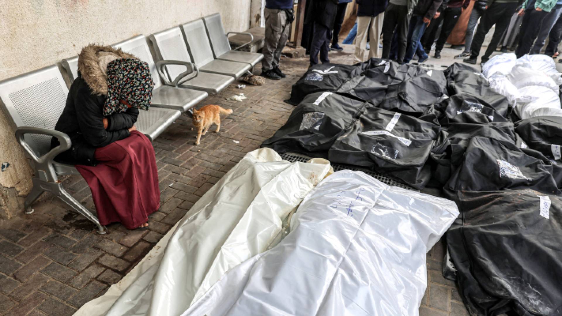 فلسطينية تبكي عائلتها في مستشفى النجار في رفح جنوب قطاع غزة