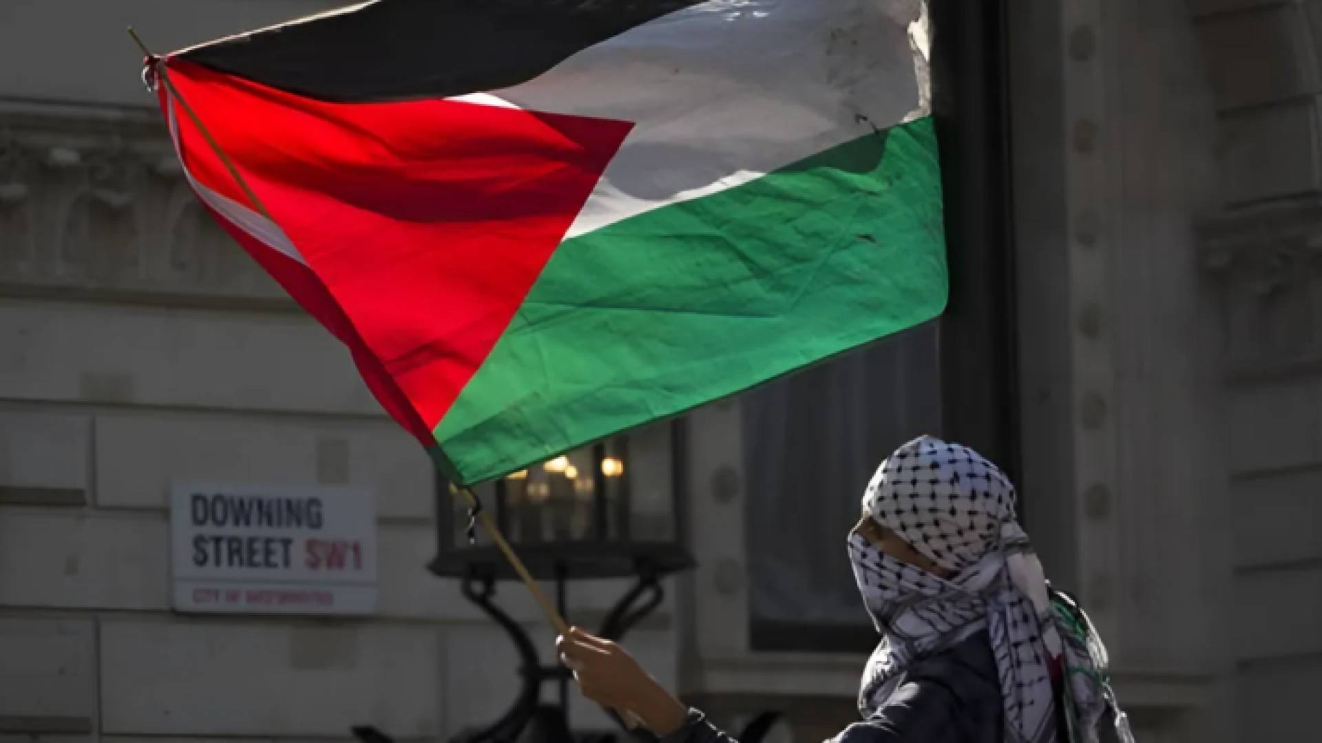 شخص يحمل علم فلسطين