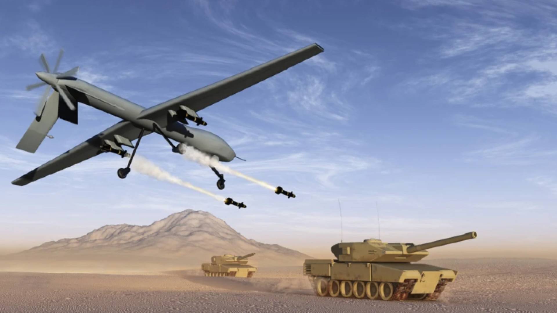صورة تعبيرية لطائرة مسيرة تهاجم دبابات