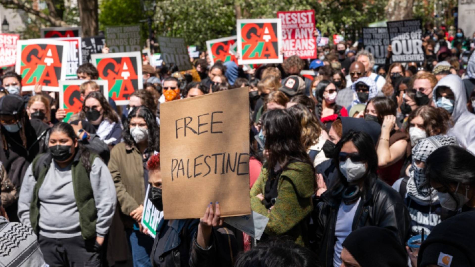 طلبة يتظاهرون تأييدا لفلسطين في إحدى الجامعات الأمريكية