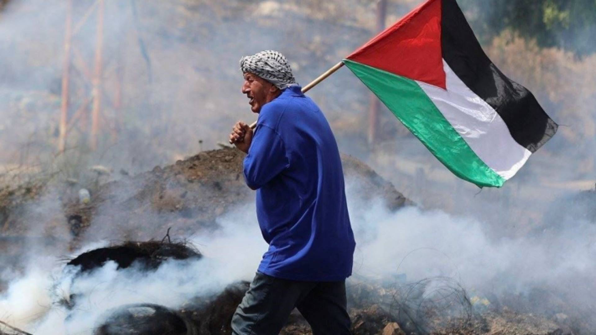شخص يحمل علم فلسطين