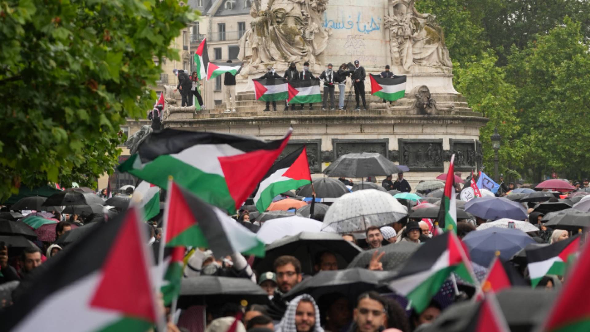 أعلام فلسطينية في أحد الوقفات المناصرة لغزة