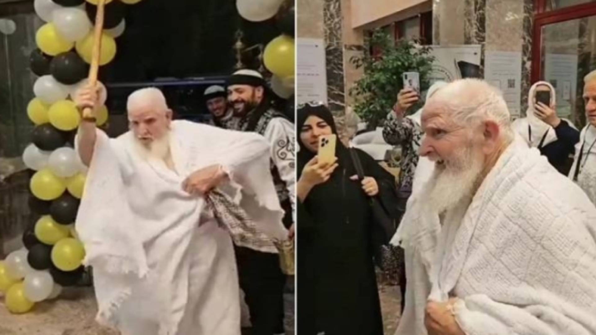 حاج سوري يرقص فرحا بعد الوصول إلى مكة