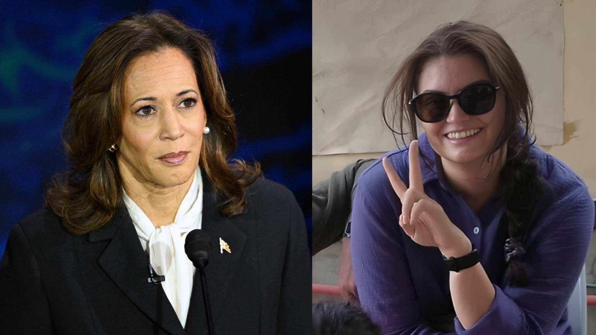 الأمريكية عائشة نور(يمينا) المرشحة للرئاسة الأمريكية كامالا هاريس (يسارا)