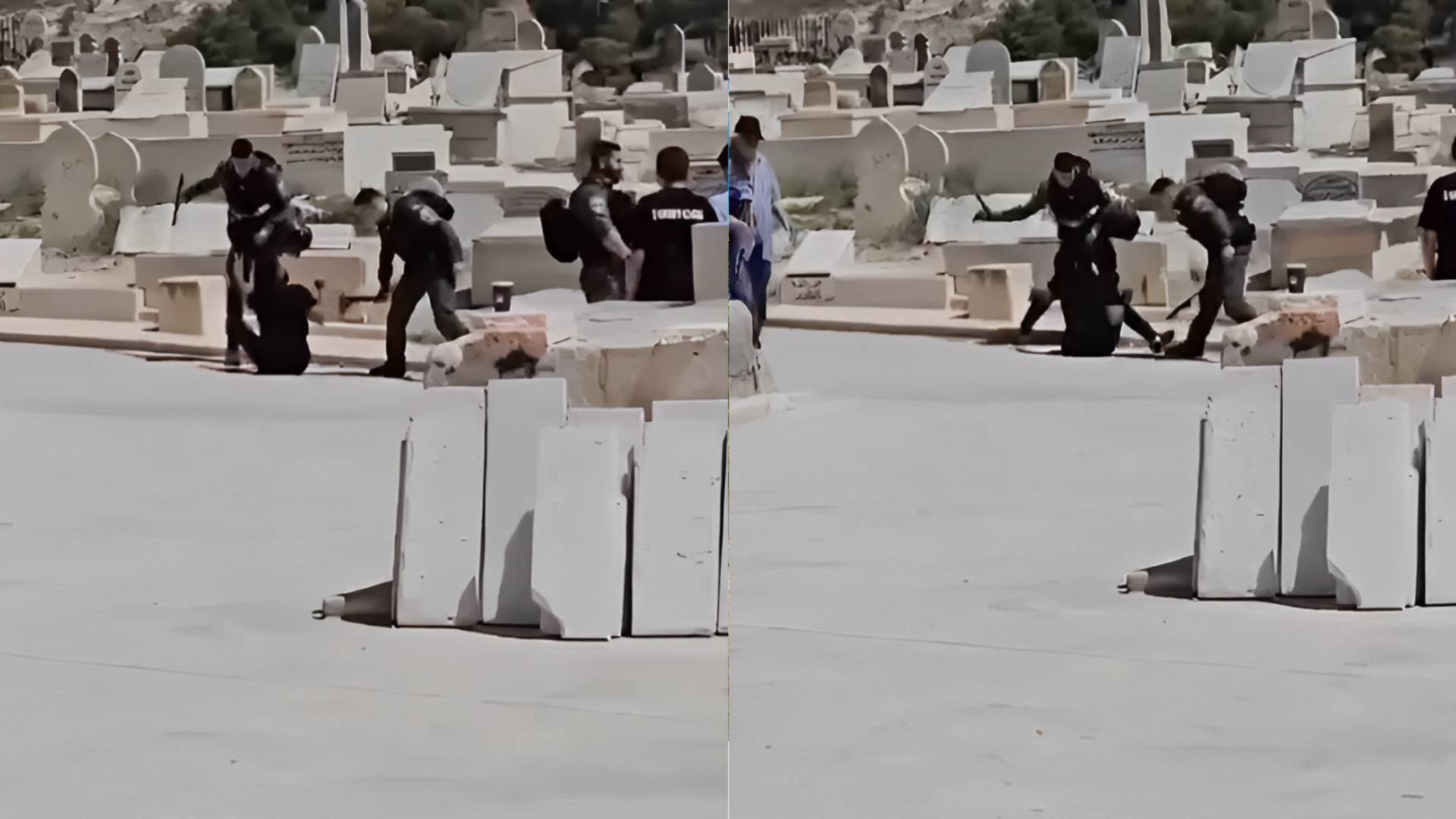 جنديان من قوات الاحتلال يضربان فلسطيني بمقبرة اليوسفية