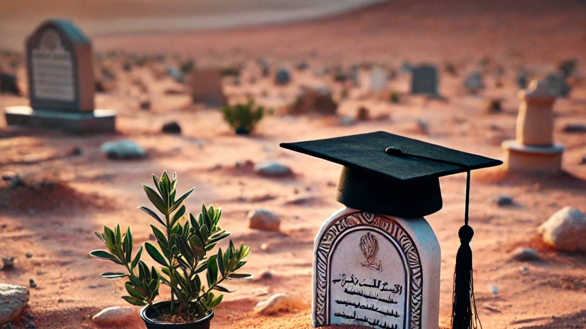 قبعة تخرج على قبر "تعبيرية"