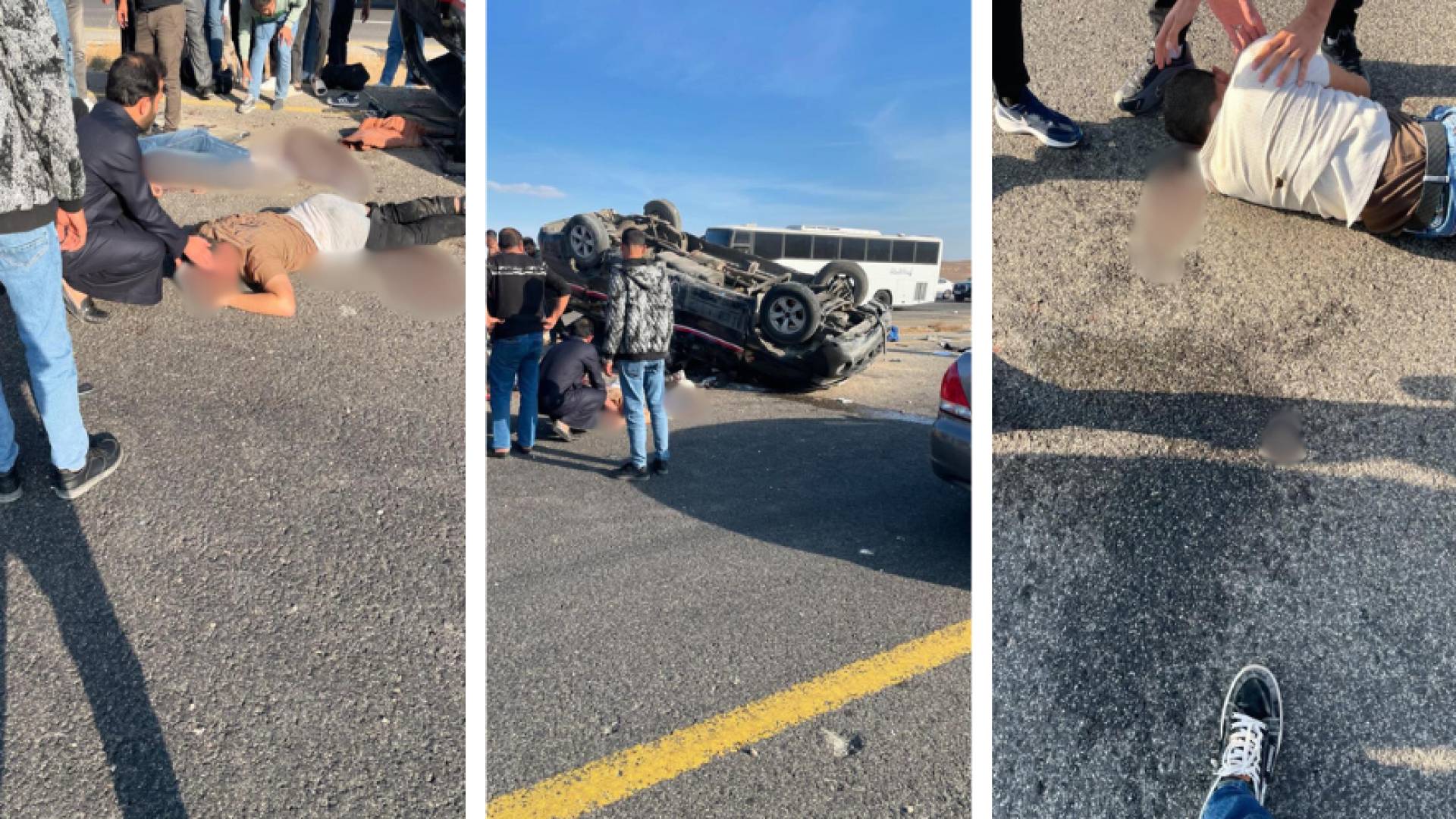 بالفيديو والصور.. إصابات بحادث مروع على الطريق الصحراوي