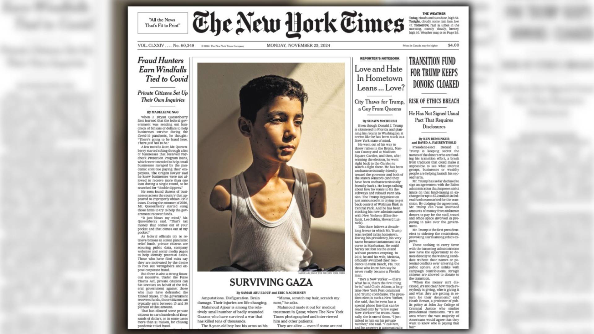 صورة طفل فلسطيني يتوسط صفحة "نيويورك تايمز"