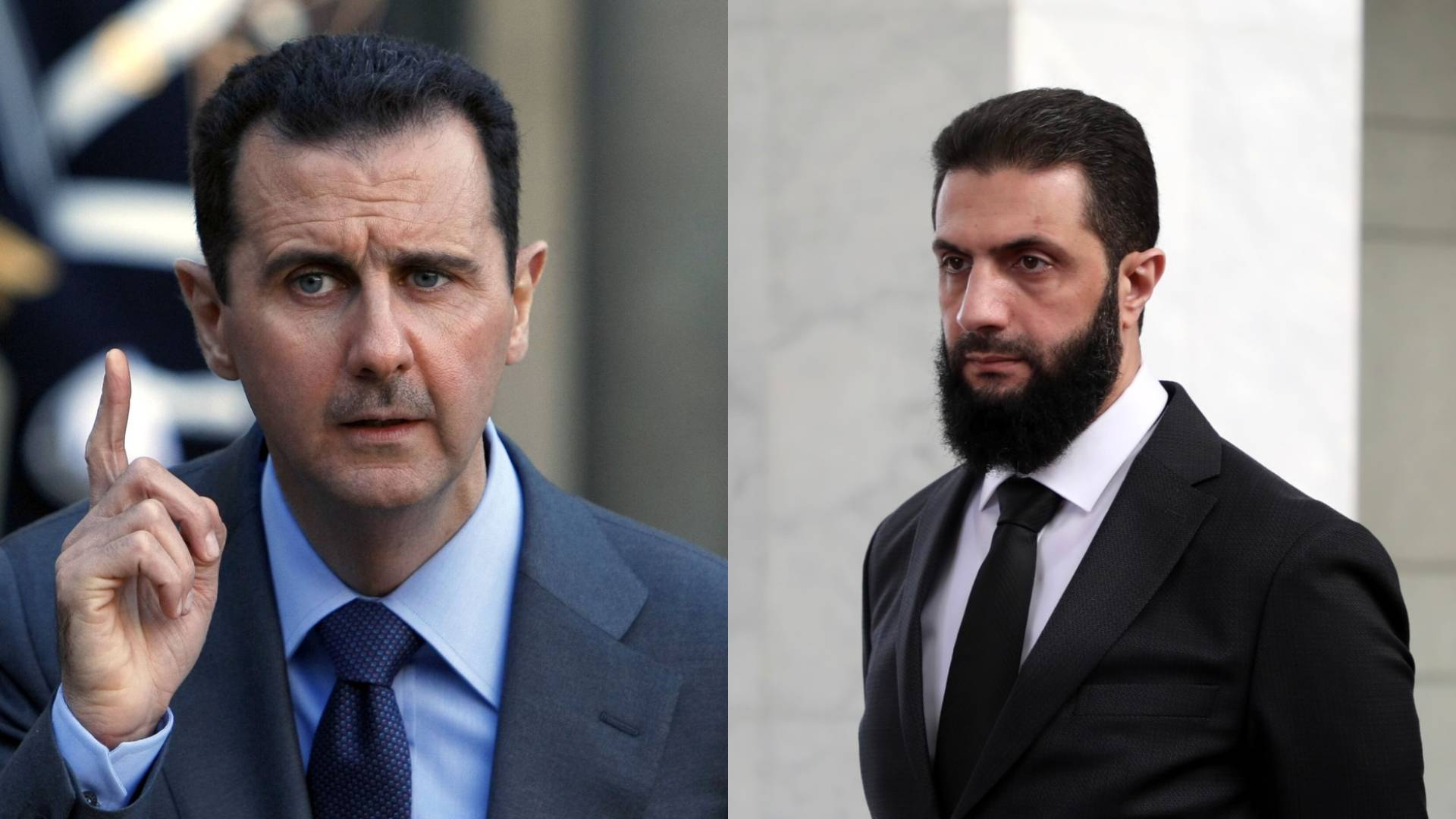 الرئيس السوري أحمد الشرع يمينا والرئيس السوري السابق بشار الأسد يسارا