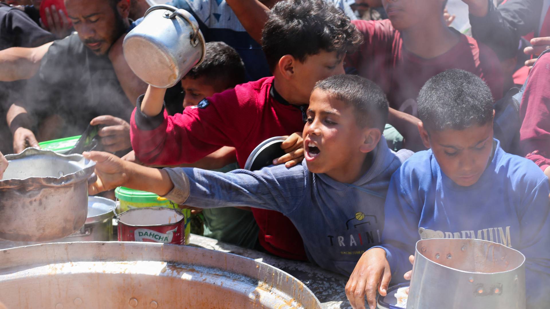 أطفال في قطاع غزة يحاولون الحصول على الطعام