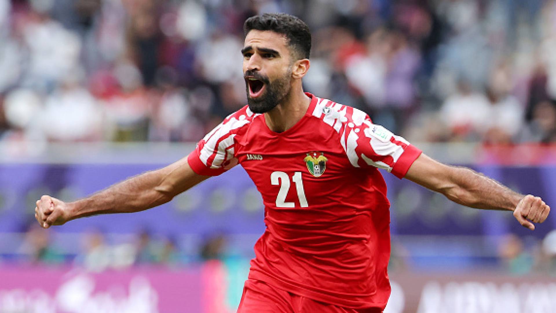 احتفال نزار الرشدان بهدف النشامى الحاسم بمرمى العراق في كأس آسيا