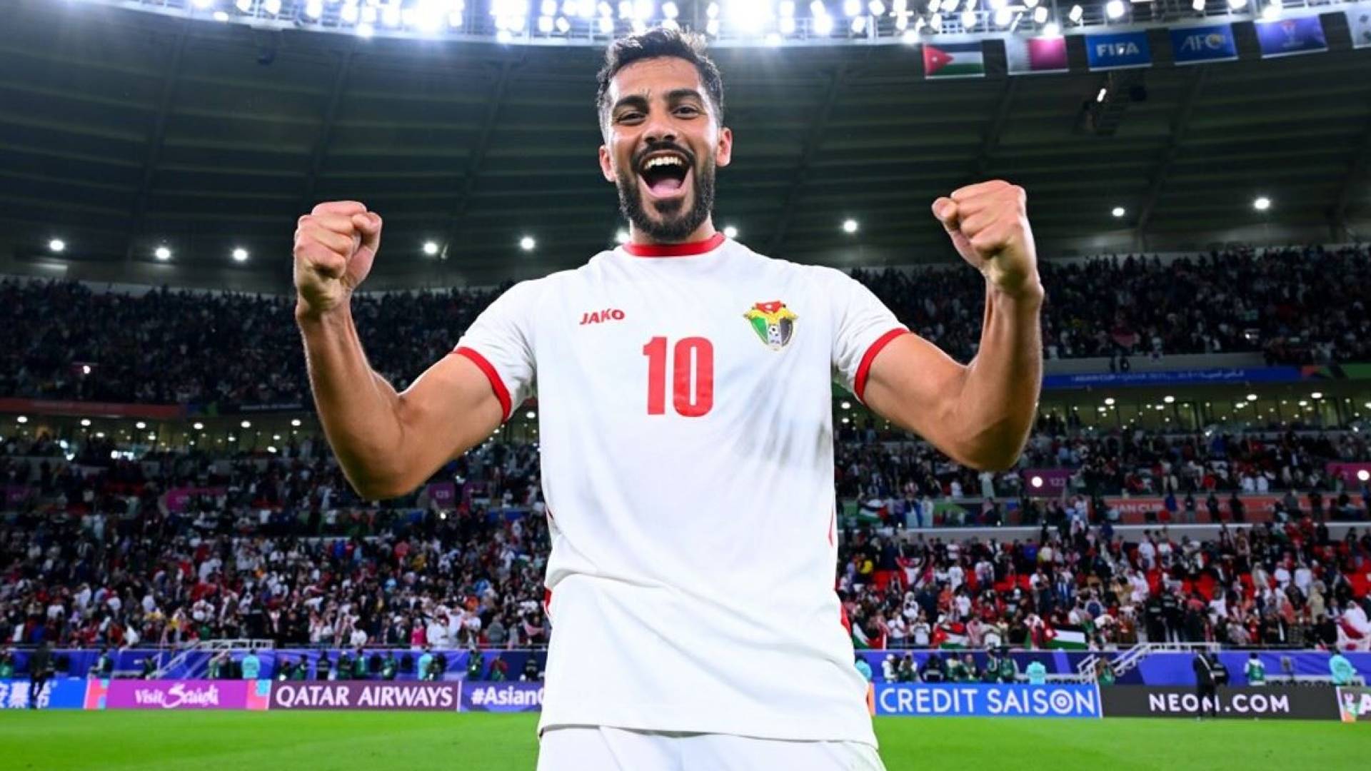لاعب المنتخب الوطني موسى التعمري يحتفل في مباراة سابقة