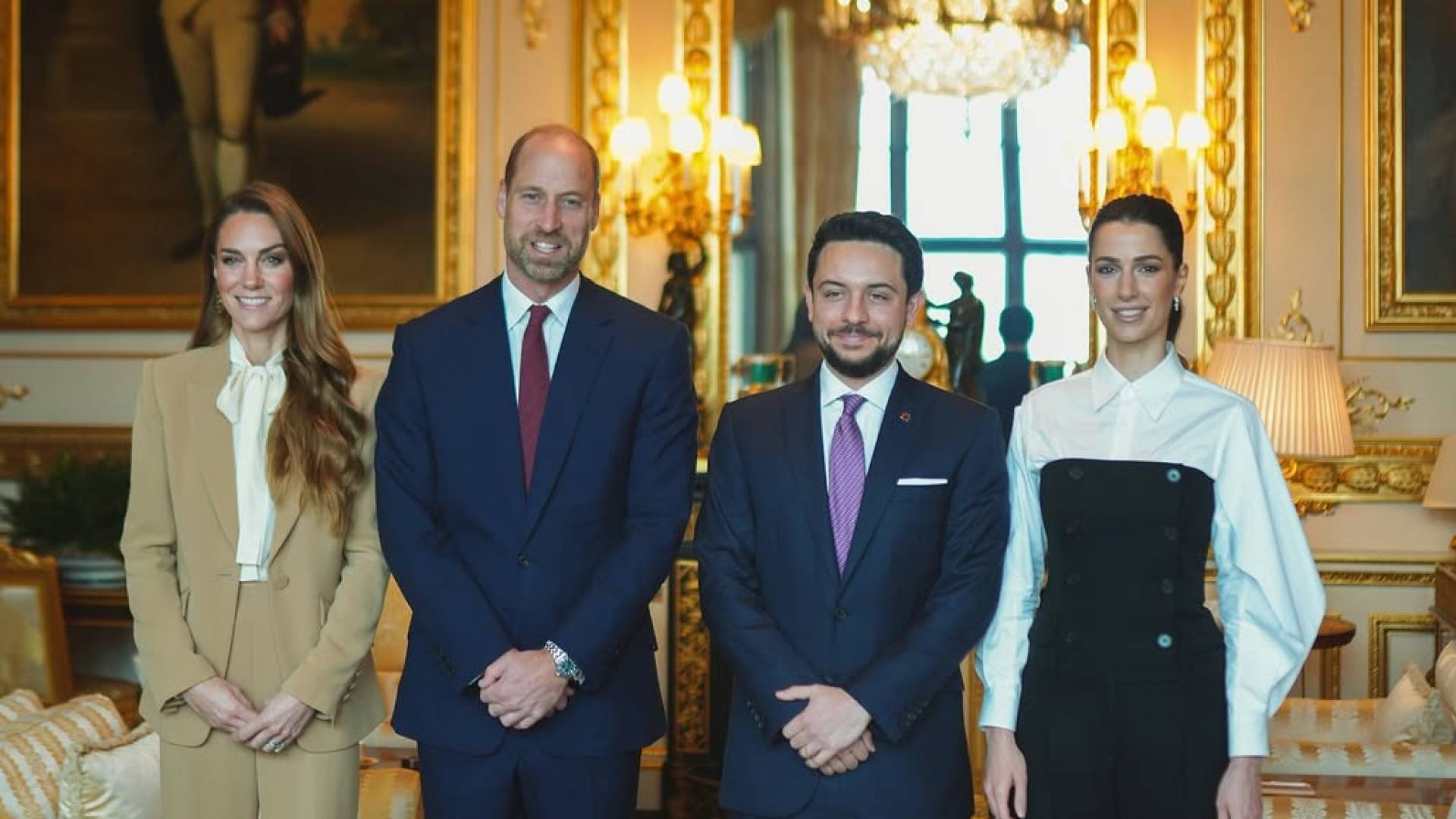 ولي العهد والأميرة رجوة يلتقيان أمير وأميرة ويلز في قصر ويندسور