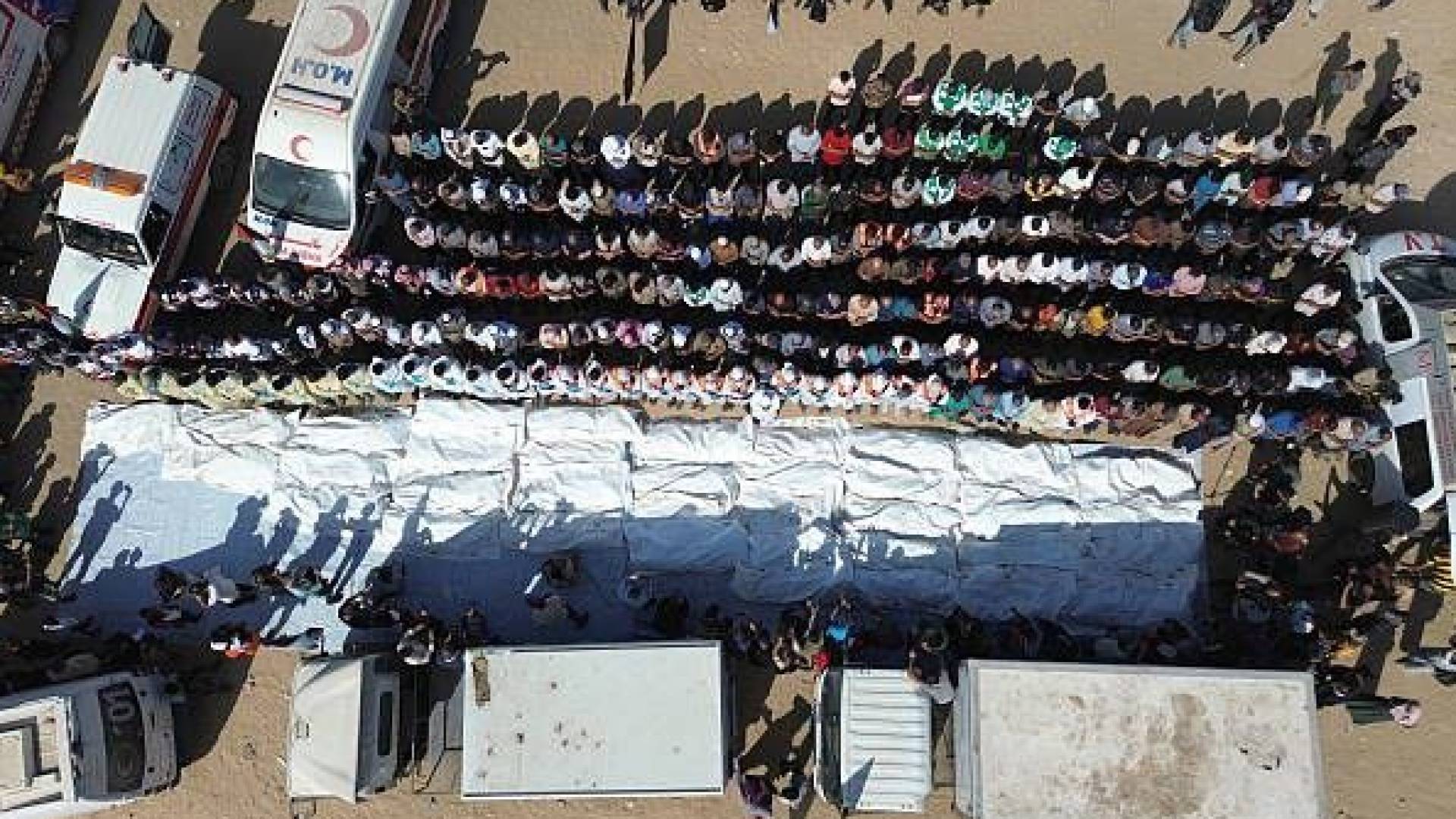 حشودا من المواطنين والطواقم الطبية شاركوا في الصلاة على الجثامين