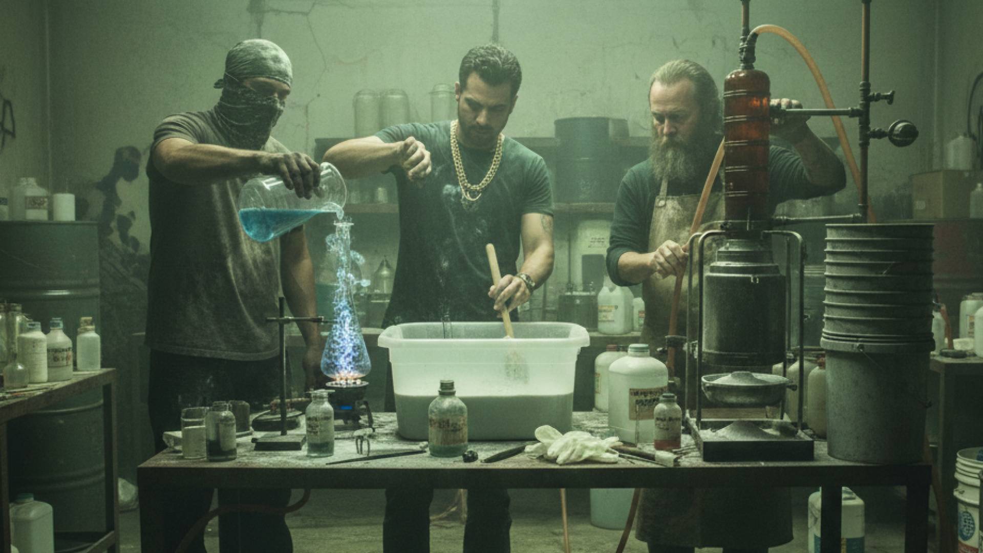 صورة تعبيرية لأشخاص يصنعون المخدرات