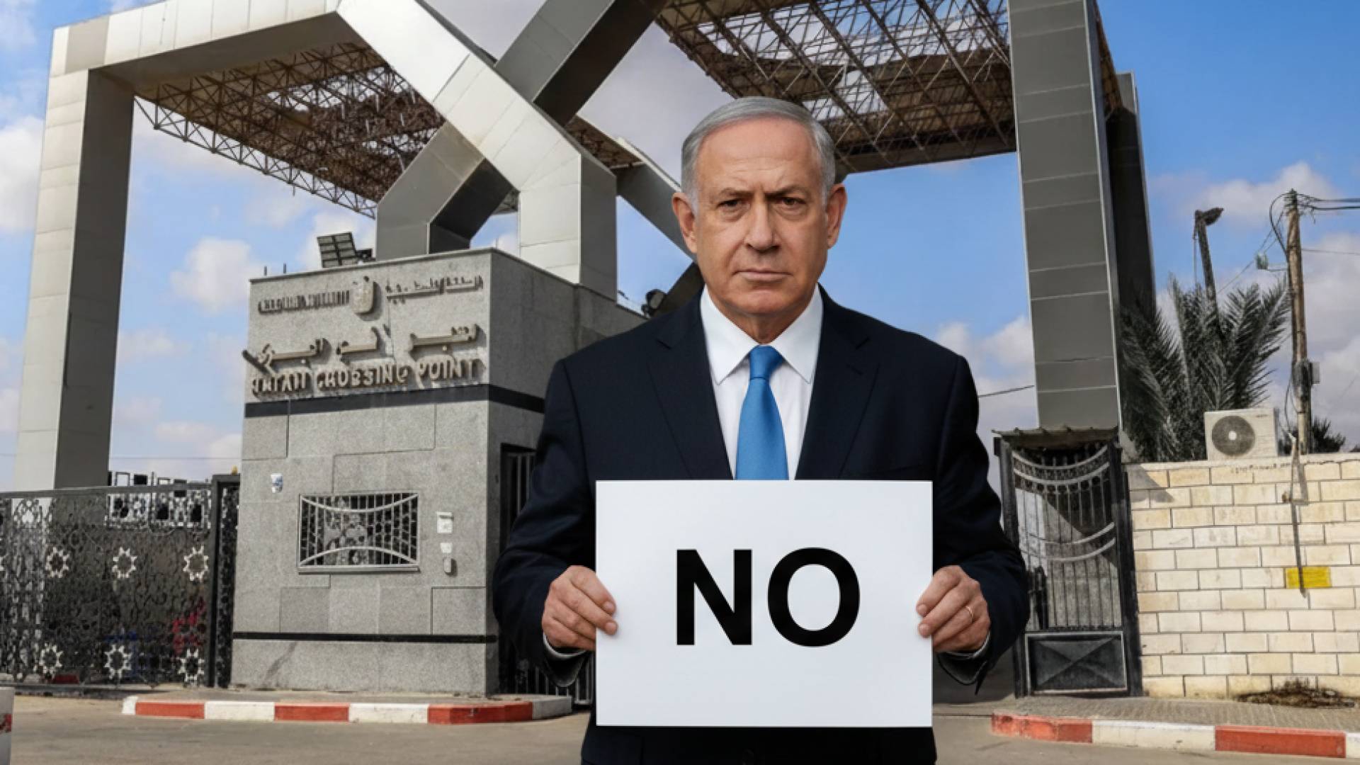 صورة مولدة بالذكاء الاصطناعي لرئيس وزراء الاحتلال نتنياهو أمام معبر رفح