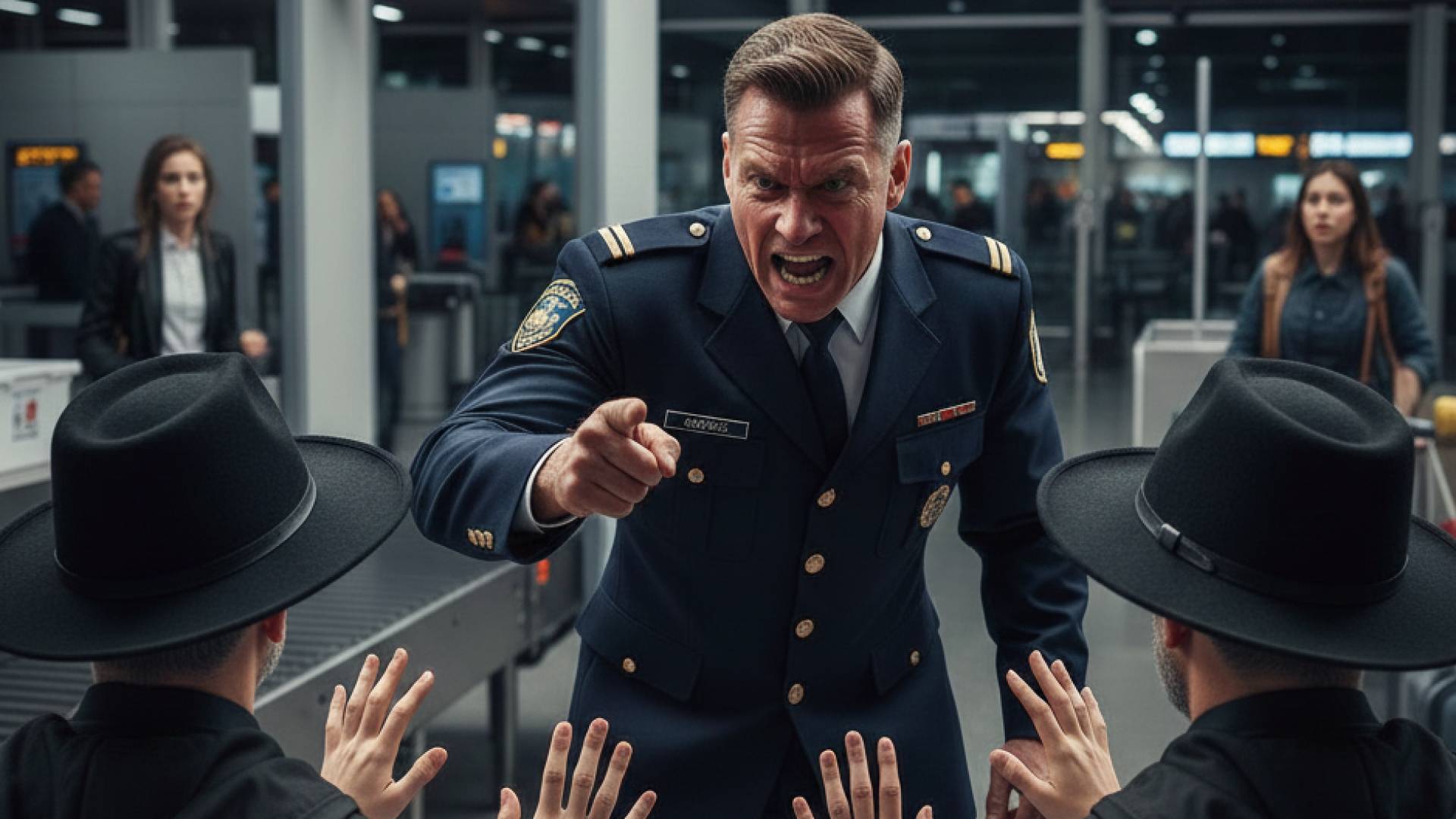 صورة مولدة بالذكاء الاصطناعي لموظف مطار يتصدى لحريديم