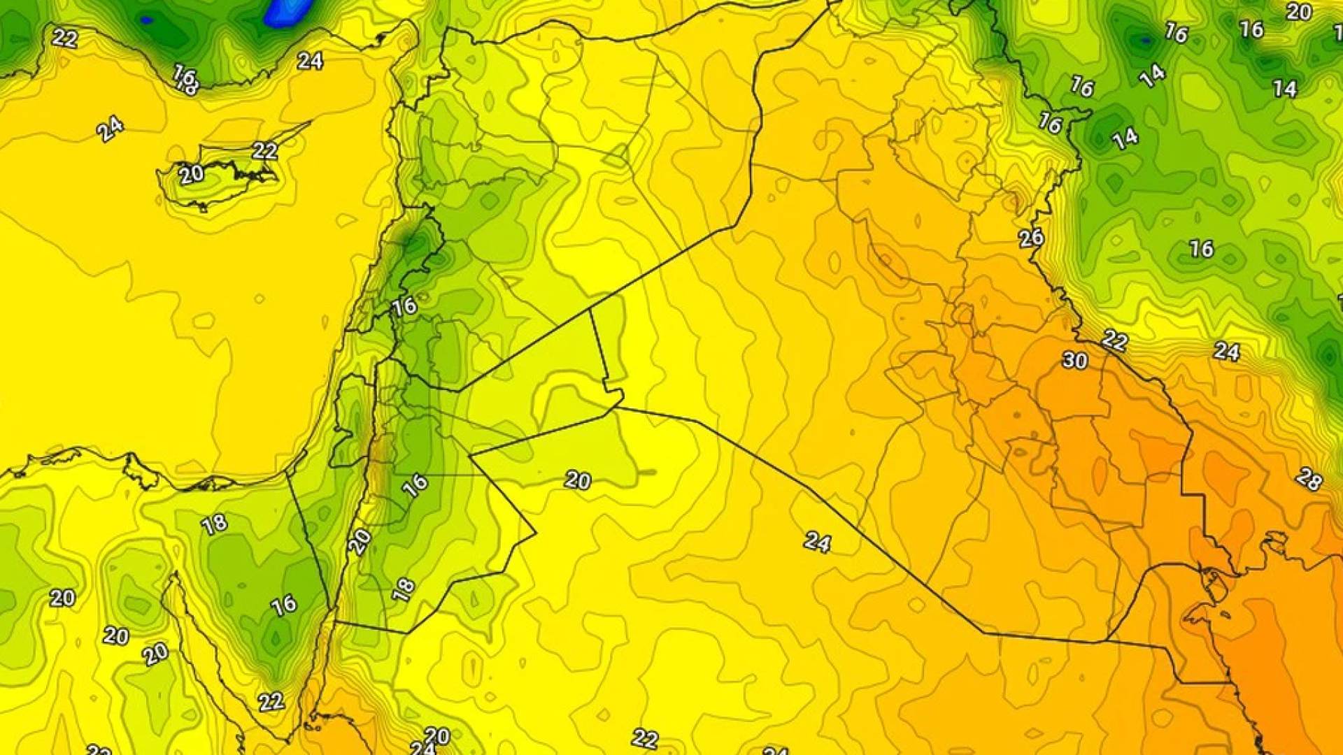 خريطة جوية تبرز الأجواء الصيفية في الأردن