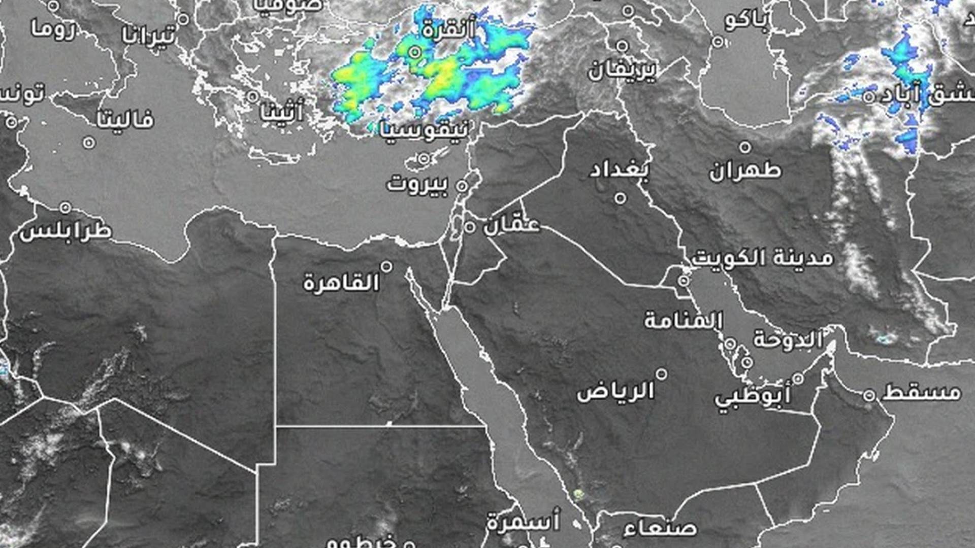 خريطة جوية تبرز البرودة القادمة لبلاد الشام