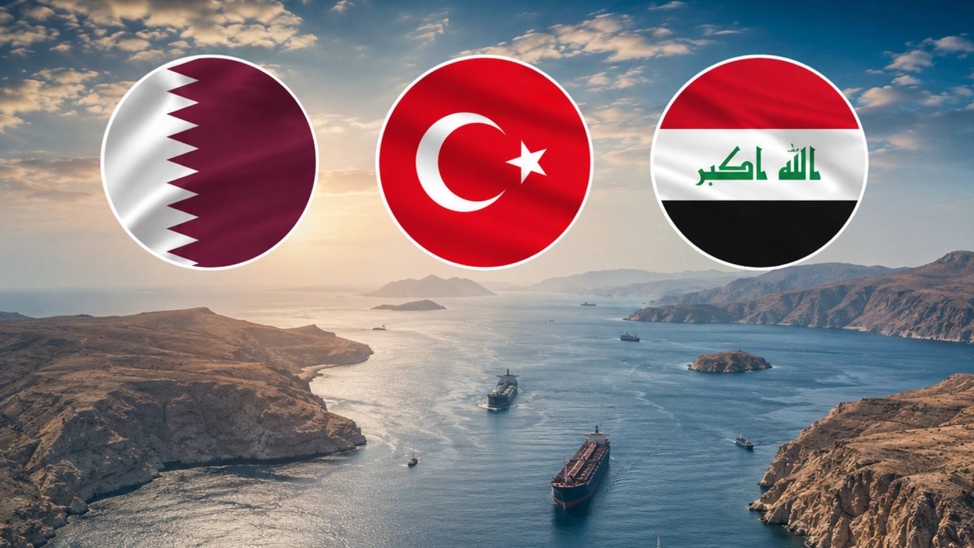 مضيق هرمز وعلم العراق - تركيا - قطر